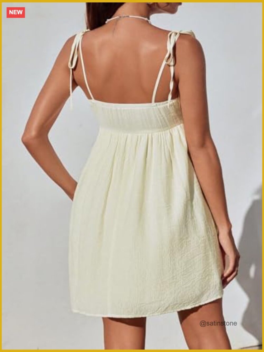 Flowy Mini Slip Dress Spaghetti Strap Adjustable Tie Backless A-Line Summer - Picture 4 of 6